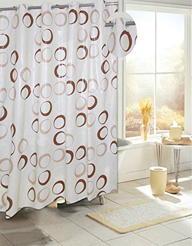 Royal Bath Easy On (No Hooks Needed) PEVA Non-Toxic Shower Curtain Liner (70 inch  x 72 inch ) with Built in Hooks - Brown Circles