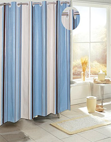 Royal Bath Easy On (No Hooks Needed) PEVA Non-Toxic Shower Curtain Liner (70 inch  x 72 inch ) with Built in Hooks - Blue Stripes