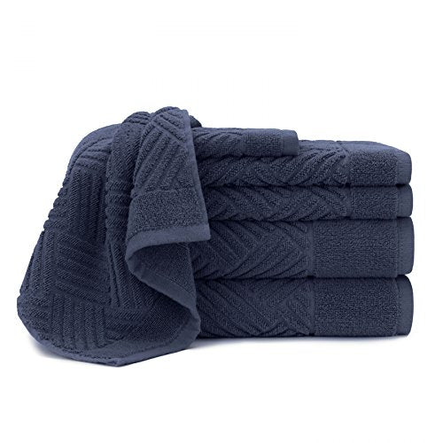 Briarwood Home Jacquard Bars 6 Piece Bath Towel Set 100% Soft Fade Resistant Cotton Bath Towels Hand Towels and Washcloths Mood Indigo