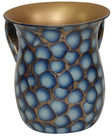 Ultimate Judaica Wash Cup Stainless Steel Blue/Gold Marble - 5.5 inch H