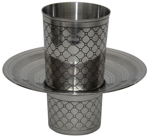 Beracha Collection Stainless Steel Mayim Achronim set (Bowl 3 inch H 6.75 inch W Cup 4 inch  H 3 inch W No Handles - Silver)