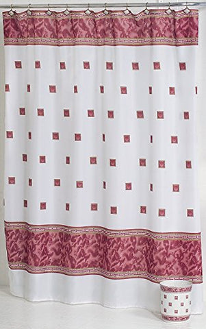 BenandJonah Collection Fabric Shower Curtain 70 x 72 inch  Elegant Squares Burgundy