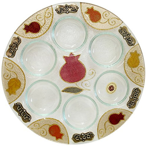 Ben and Jonah Glass Art Pomegranate Seder Plate 12 inch D