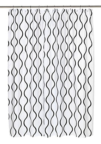 BenandJonah Collection Fabric Shower Curtain 70 x 72 inch  Curvy Lines Geneva Black/White