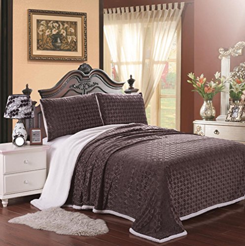Luxurious Home Ultra Soft Reversible Queen Blanket with Sherpa Lining - Chocolate