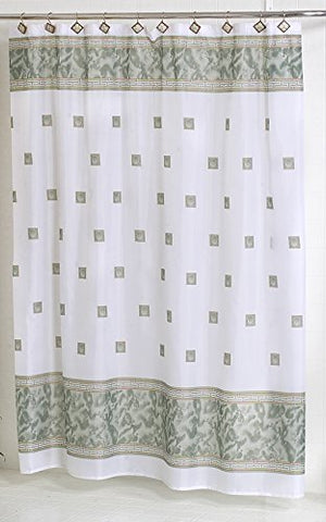 BenandJonah Collection Fabric Shower Curtain 70 x 72 inch  Elegant Squares Jade