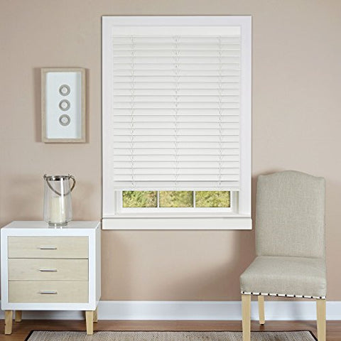 Plantation Collection Set of 2 Cordless Madera Falsa 2-Inch Faux Wood Blinds - White - 36 inch  x 64 inch  (Actual Measurement 35.5 inch  x 64 inch )