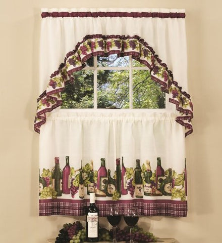 Park Avenue Collection Chardonnay Printed Tier and Swag Set - 57x24 Tier Pair/57x30 Swag - Burgundy