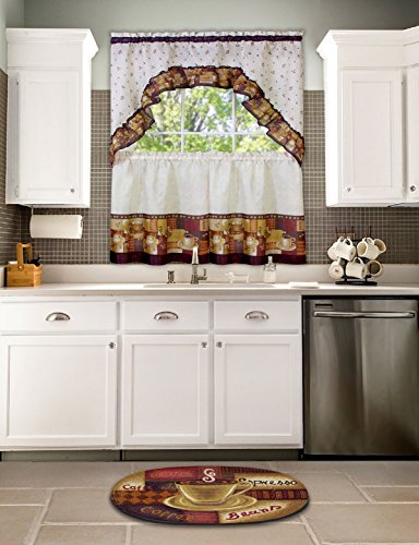 Ben&Jonah Collection Coffee - Printed Tier and Swag Window Curtain Set - 57x24 - Multi