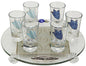 Cheers Collection Liquor Set with 6 Glasses Round And Tray Tulip - Ocean - Tray 15 inch  X 3.5 inch  - Cup 3.75 inch H