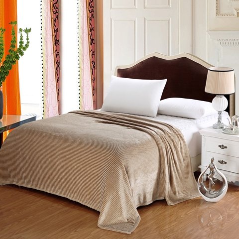 Popular Home Pinstripe Collection Tan Twin Size Ultra Plush Blanket