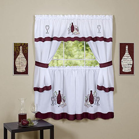 Ben&Jonah Collection Cabernet Embellished Cottage Window Curtain Set 58x36 Tier Pair/ 58x36 Topper