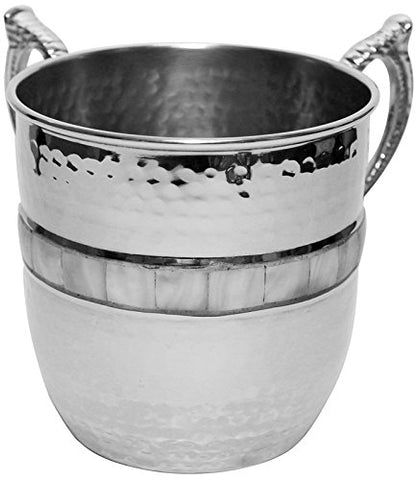 Ultimate Judaica Washing Cup Hammered Nickel W/Mother Of Pearl 5 inch H