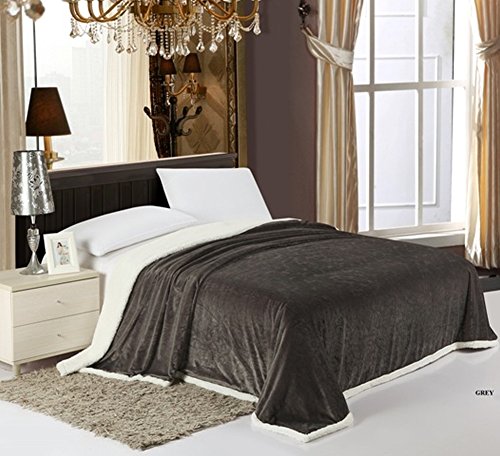 Simple Elegance Luxurious Reversible Sherpa Lining Carved Velboa Blanket - Queen (Neutral Gray)