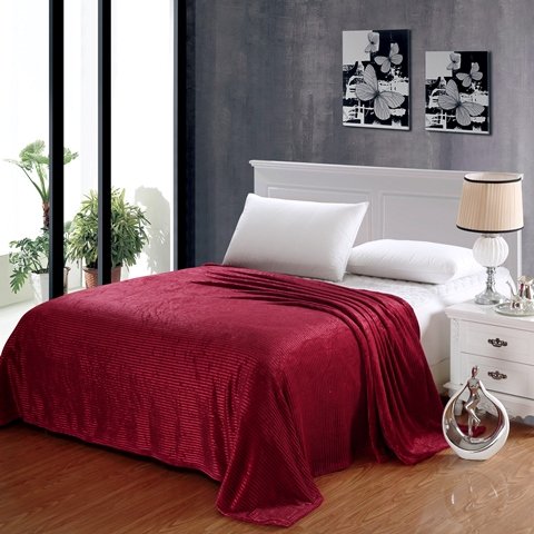 Popular Home Pinstripe Collection Red Full Size Ultra Plush Blanket