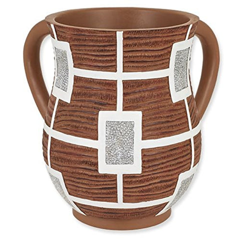 Ultimate Judaica Contemporary Design Brown with Silver Sparkle Resin Wash Cup (Netilat Yadayim) - 6.25 inch  H