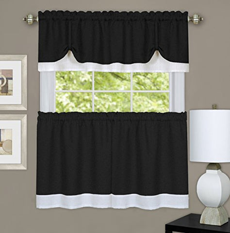 Ben&Jonah Collection Darcy Window Curtain Tier and Valance Set 58x36/58x14 - Black/White