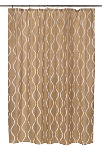 BenandJonah Collection Fabric Shower Curtain 70 x 72 inch  Curvy Lines Geneva Ivory/Taupe