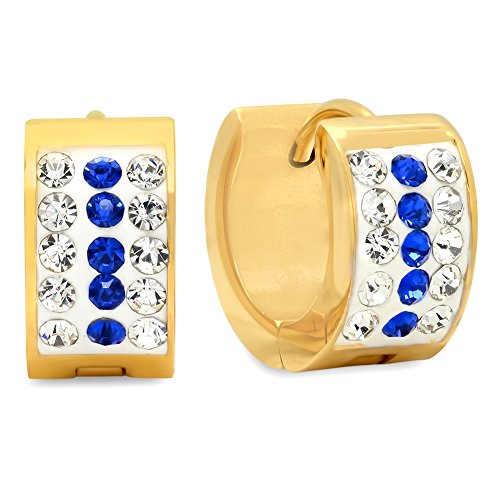 Ben and Jonah Ladies 18k Gold Plated Stainless Steel White and Blue simulate Diamond Huggie Earrings