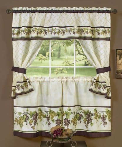 Park Avenue Collection Tuscany Cottage Set - 57x36 Tier Pair/57x36 Tailored Topper with attached valance and tiebacks. - Multi