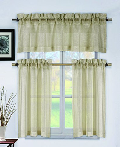 Park Avenue Collection Metallico Faux Linen Kitchen Curtain Set /Taupe