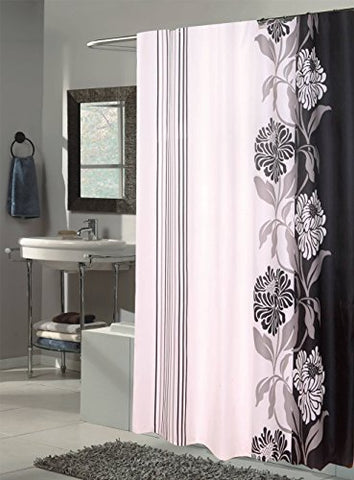 Royal Bath Extra Long Water Repellant Fabric Shower Curtain Liner with Weighted Hem (70 inch  x 84 inch ) - Chelsea Black