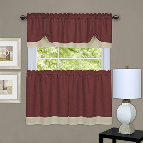 Ben&Jonah Collection Darcy Window Curtain Tier and Valance Set 58x24/58x14 - Marsala/Tan