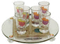 Cheers Collection Liquor Set with 6 Glasses And Round Tray Pomegranate Â - Rainbow - Tray 15 inch  X 3.5 inch  - Cup 3.75 inch H