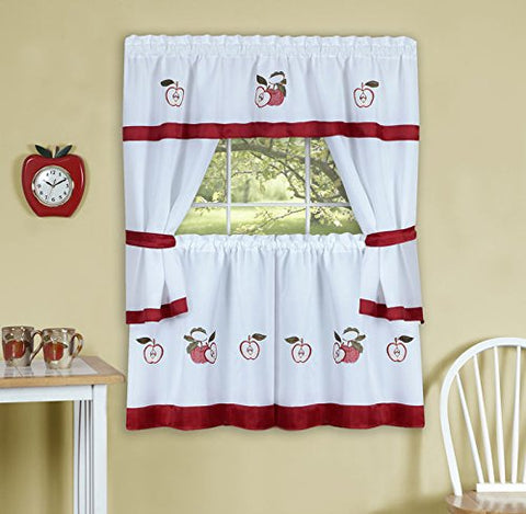 Ben&Jonah Collection Gala Embellished Cottage Window Curtain Set - 58x36 Tailored Tier Pair/58x36 Tailored Topper with attached swaggers and tiebacks. - Rose