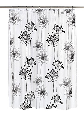 BenandJonah Collection Fabric Shower Curtain 70 x 72 inch  Flowery Design Black/White