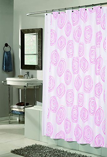 BenandJonah Collection Fabric Shower Curtain 70 x 72 inch  Rose Design Fuchsia/White