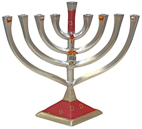 Lamp Lighters Ultimate Judaica Menorah Metal Diamond Design - Red Â - 10 inch W X 9.5 inch H