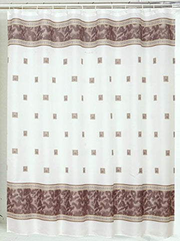 BenandJonah Collection Fabric Shower Curtain 70 x 72 inch  Elegant Squares Brown