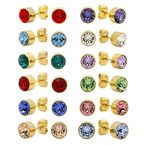 Lady'S 18K Gold Plated Stud Earrings With May Swarovski Elements Emerald Birthstone
