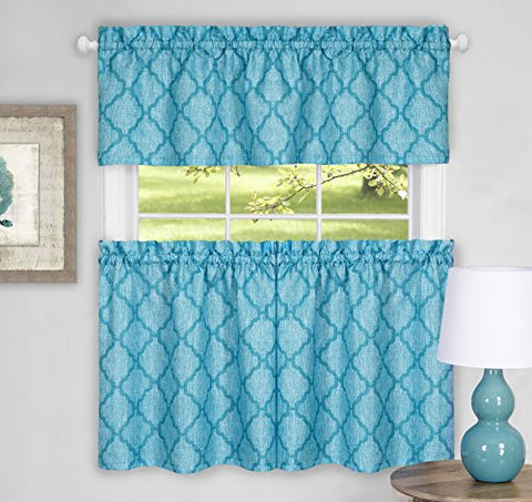 Ben&Jonah Collection Colby Window Curtain Tier Pair and Valance Set - 58x36 - Turquoise