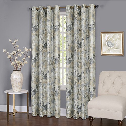 Tranquility Set of 2 Energy Efficient Blackout Curtain Panels (50 inch  x 84 inch ) with 8 Grommets - Silver