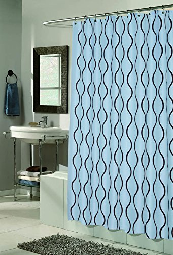 Royal Bath Squiggly Lines Geneva Fabric Shower Curtain with Poly Taffeta Flocking in Chocolate/Blue Size: 70 inch  x 72 inch 