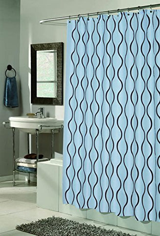 BenandJonah Collection Fabric Shower Curtain 70 x 72 inch  Curvy Lines Geneva Chocolate/Blue