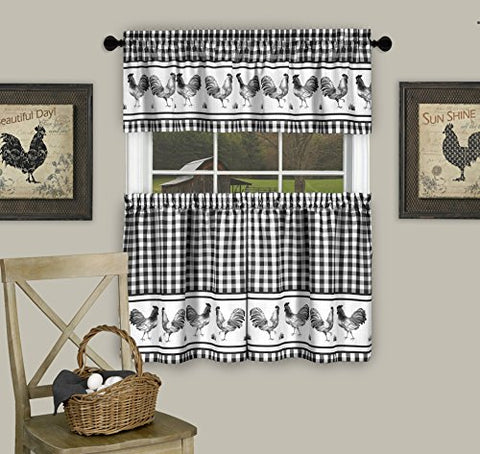 Ben&Jonah Collection Barnyard Window Curtain Tier Pair and Valance Set - 58x36 - Black