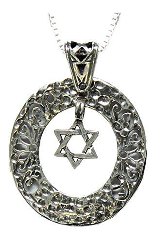 Silver Necklace With Hanging Star of David Pendant - Chain 19 inch  Pendant 1 inch D