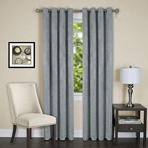 Lorraine Set of 2 Room Darkening Energy Efficient Blackout Curtain Panels (52 inch  x 84 inch ) with 8 Grommets - Blue