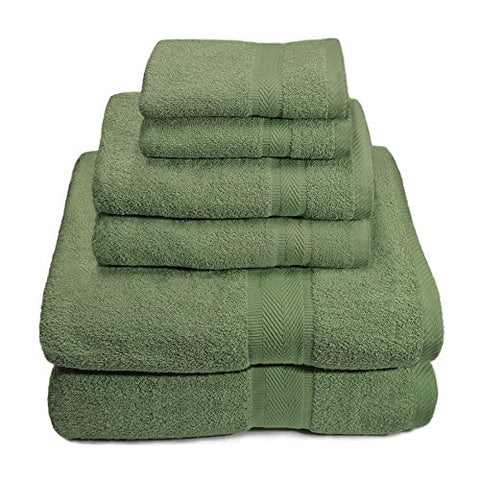 Ben&Jonah Designer Plush 6 Piece 100% Cotton Towel Set -Army Green