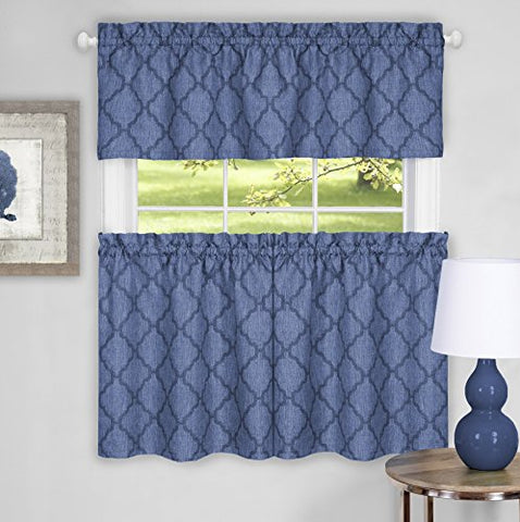 Ben&Jonah Collection Colby Window Curtain Tier Pair and Valance Set - 58x24 - Blue