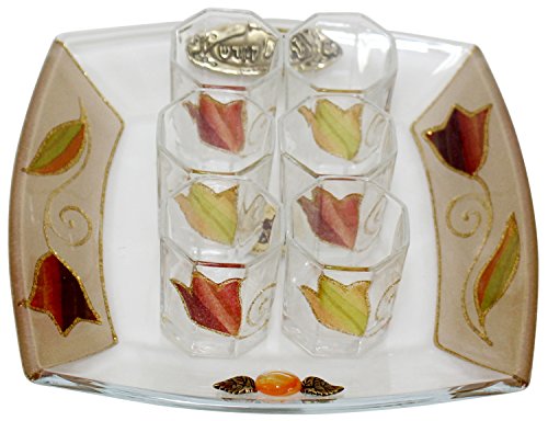 Cheers Collection Liquor Set with 6 Glasses And Tray Tulip - Colorful - Tray 8  inch  X 8  inch  - Cup 2  inch  H