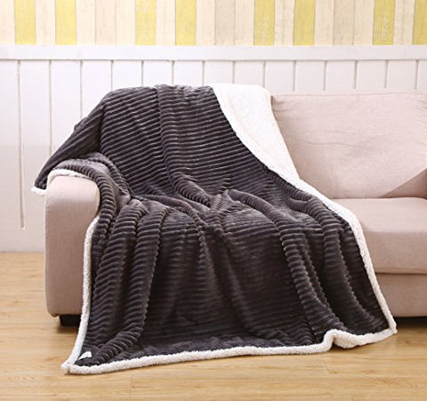 Ultra Soft Textured Sherpa Plush Throw Blanket (50 inch  x 70 inch ) - Grey