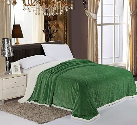 Simple Elegance Luxurious Reversible Sherpa Lining Carved Velboa Blanket - King (Garden Green)