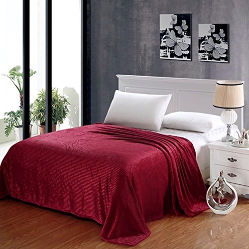 Ben&Jonah Designer Plush Twin Pinestripe Warm Blanket -Burgundy