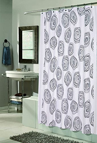 BenandJonah Collection Fabric Shower Curtain 70 x 72 inch  Rose Design Black/White