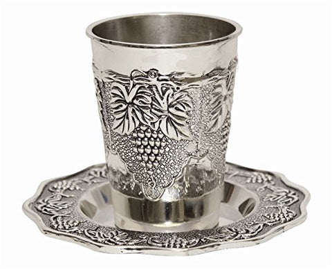 Nickel Plated Kiddush Cup With Plate 3 1/2 inch 