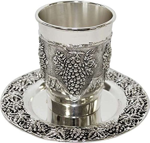 Nickel Plated Kiddush Cup With Plate 3 1/2 inch  H